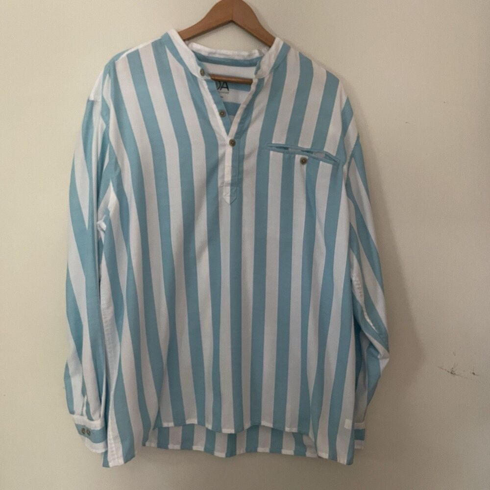 Rail Riders Men's Safe Passage Shirt XL Wide Blue Stripe Coastal Vacation Resort